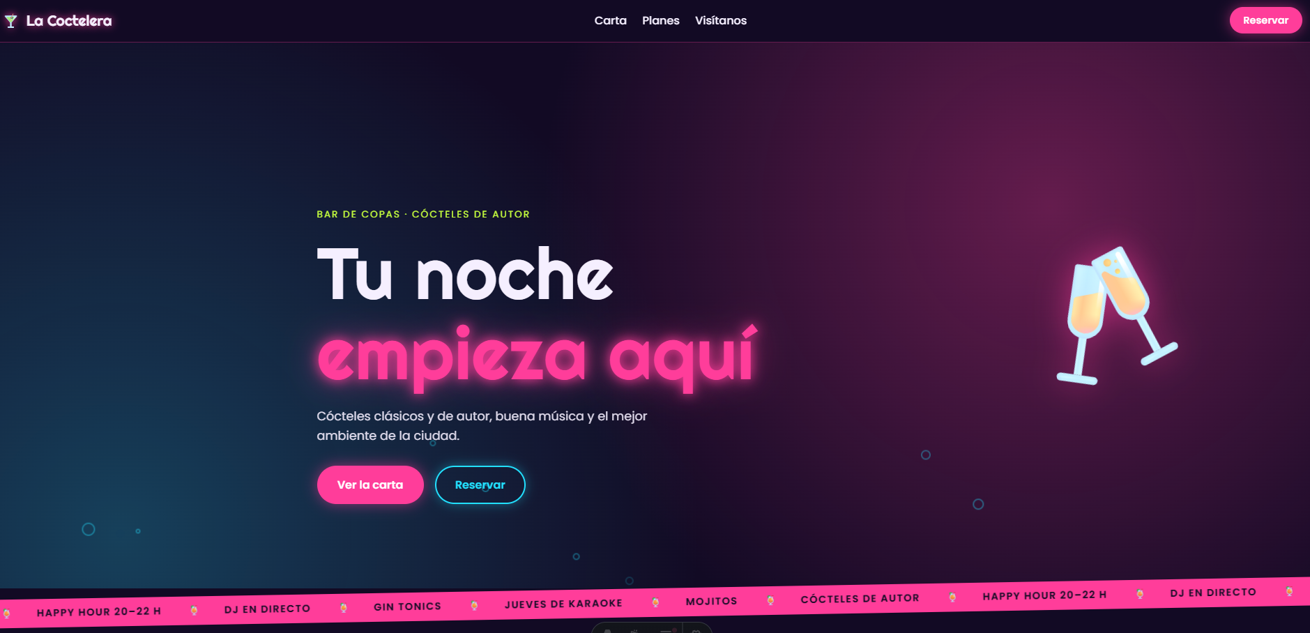 Demo de la plantilla La coctelera, web para un bar de copas