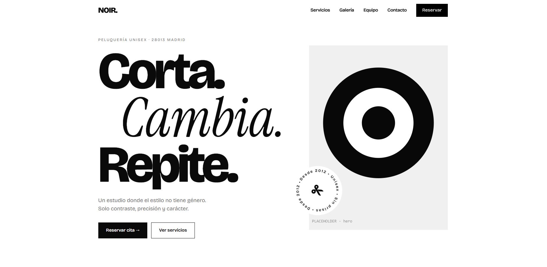 Demo de la plantilla Peluquería Noir, web para un salón